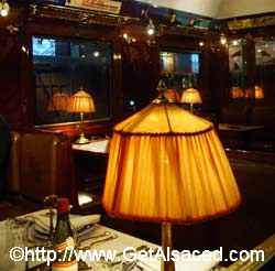 Inside a turn of the century luxury dining car at the Cité du Train train museum in Mulhouse in Alsace